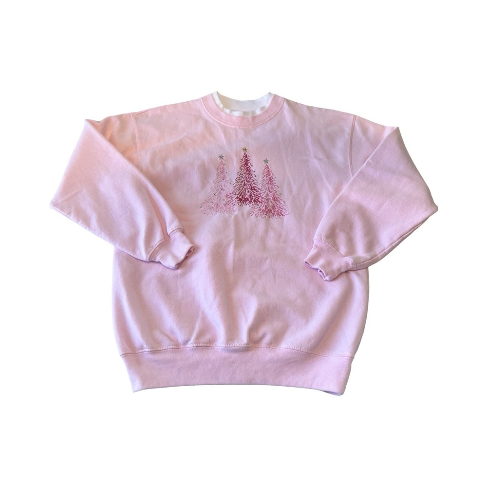 M&C Sportswear‎ Pink Christmas Tree Embroidered Sweatshirt Mock Neck Small